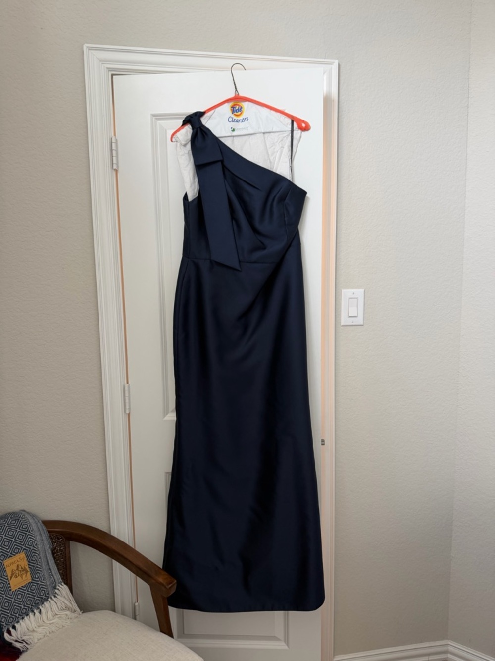 One-Shoulder Navy Evening Gown